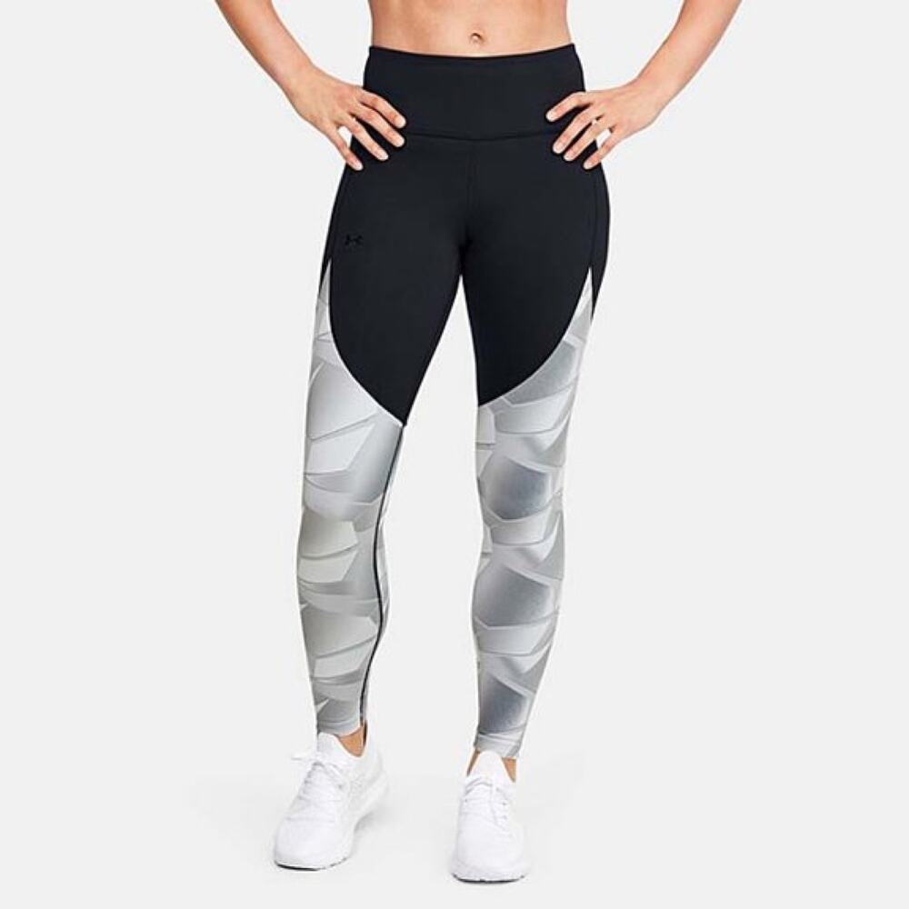 Under Armour S Hi-Rise Printed Leggings Black Gray Abstract HeatGear Colorblock